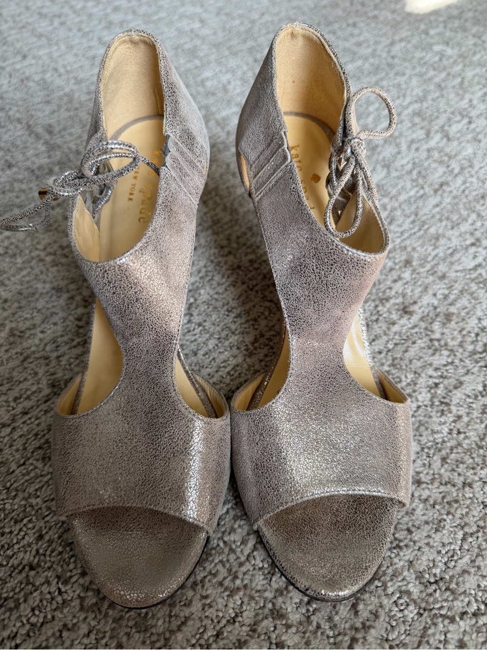 Kate Spade Metallic Taupe Peep-Toe Lace-Up Women’s Heels